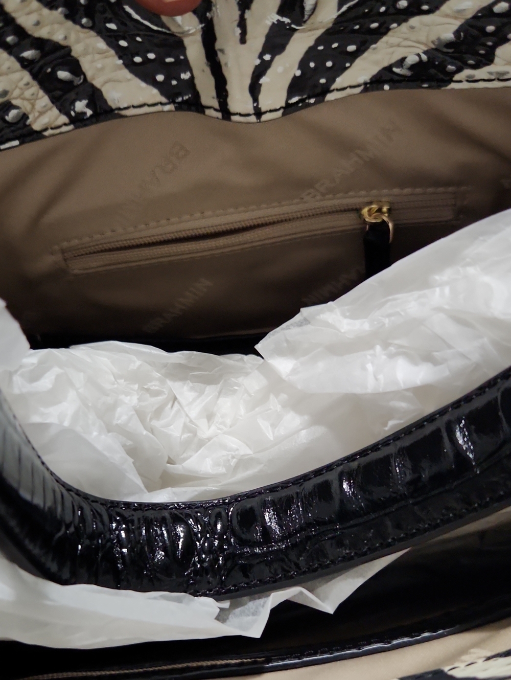 Brahmin Black & White Zebra-Print Patent Shoulder Bag- Fallon - Picture 3 of 11